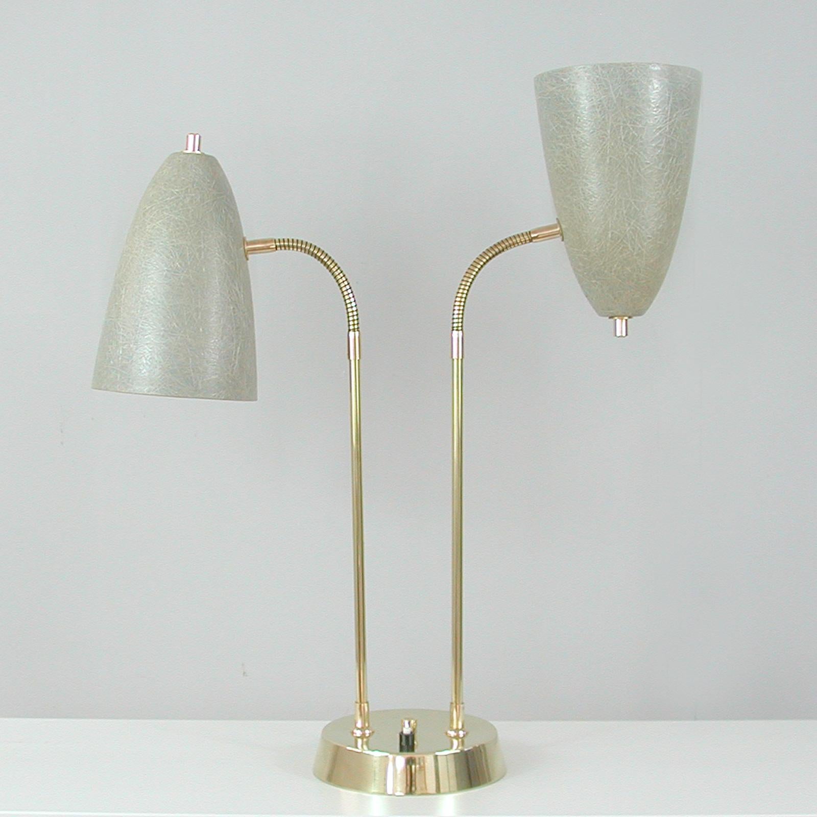Swedish Mid-Century Double Gooseneck Grey Fiberglass Desk Lamp, 1950s For Sale 6