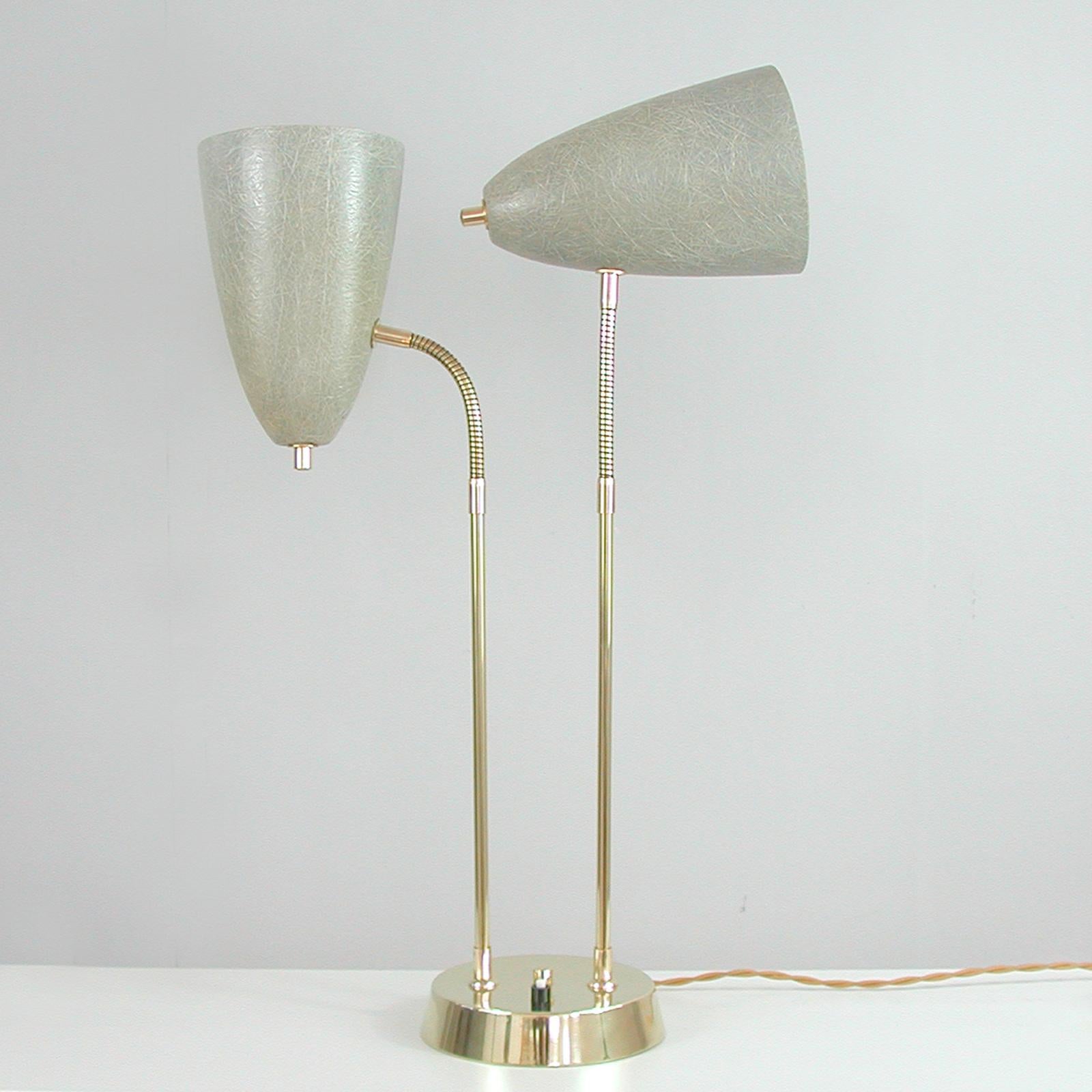 Swedish Mid-Century Double Gooseneck Grey Fiberglass Desk Lamp, 1950s For Sale 8
