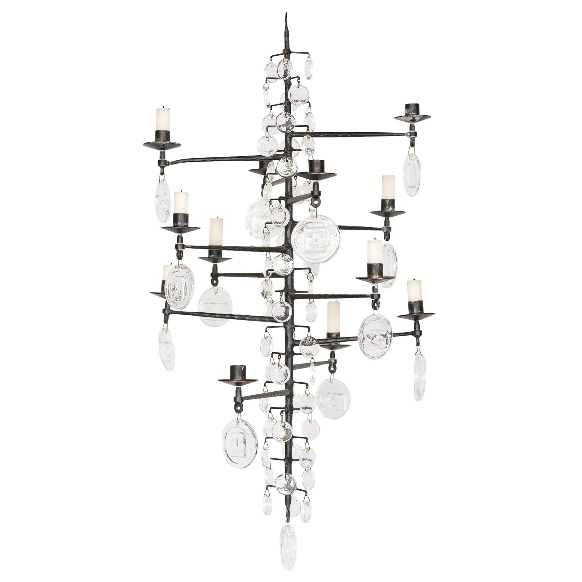 Swedish Iron and Glass Chandelier by Erik Hoglund