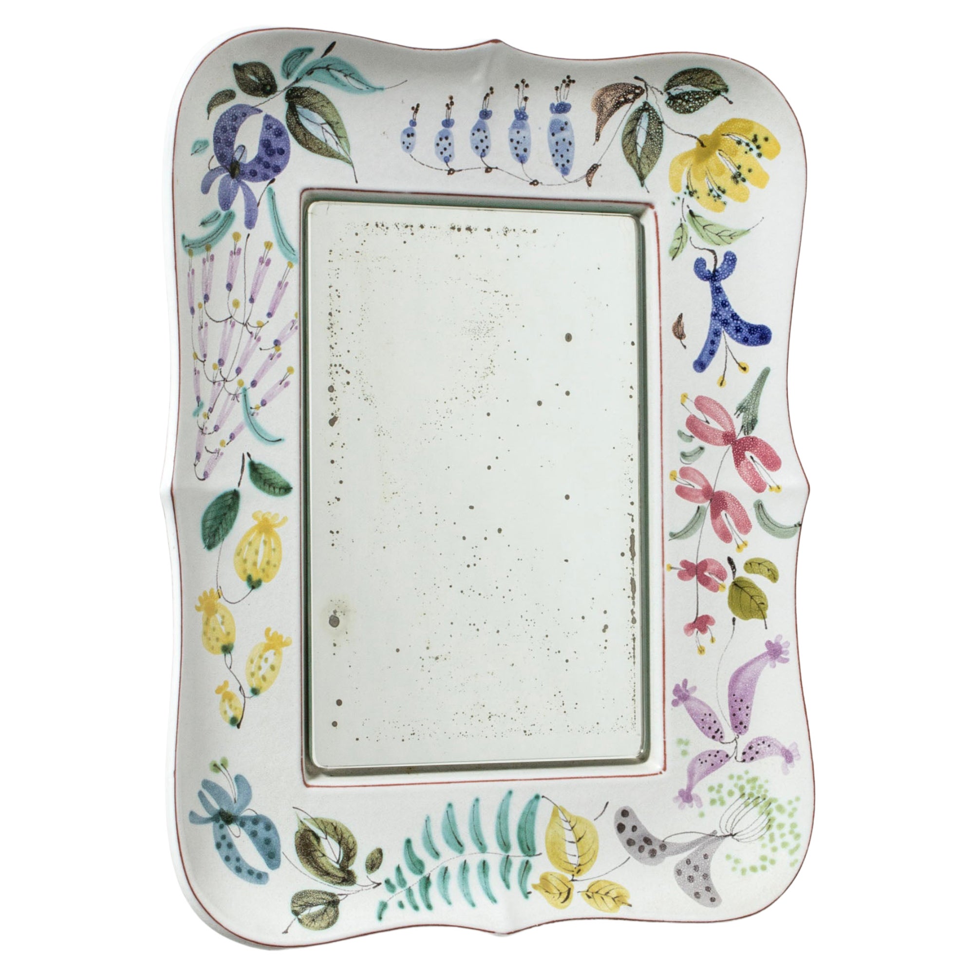 Swedish Midcentury Faience Wall Mirror by Stig Lindberg for Gustavsberg, 1940s