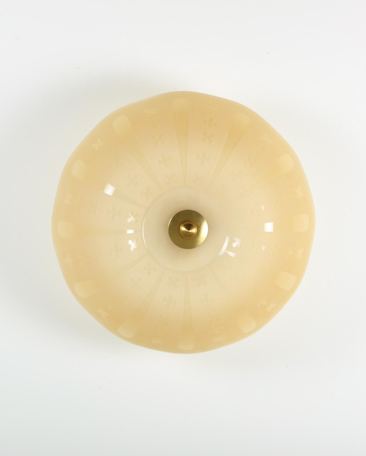 20th Century Swedish Midcentury Flush Mount in Glass and Brass, 1940s