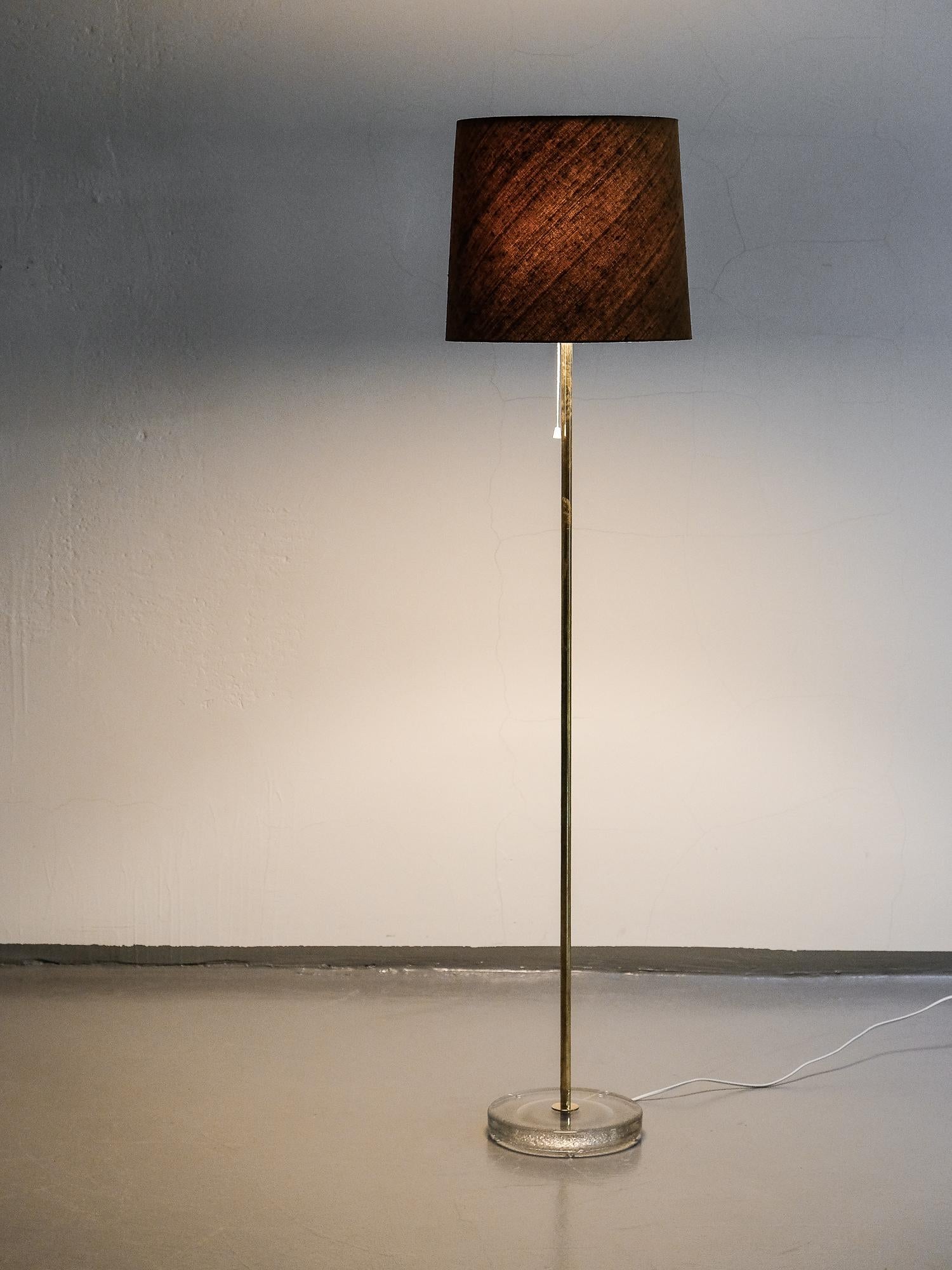 Swedish Midcentury Glass Base Brass Floor Lamp by Falkenbergs Belysning 3
