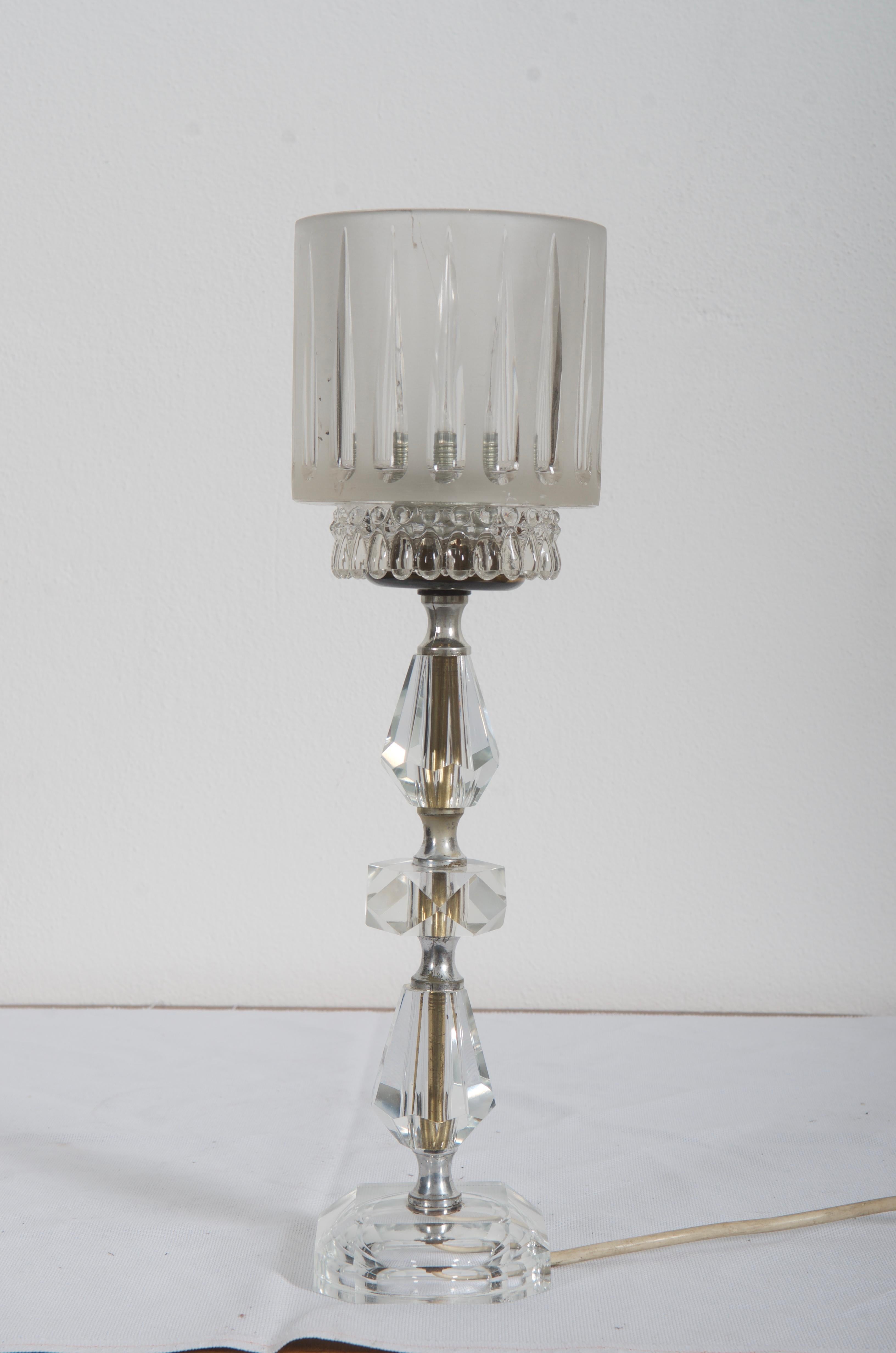 Brass Swedish Midcentury Glass Table Lamp For Sale