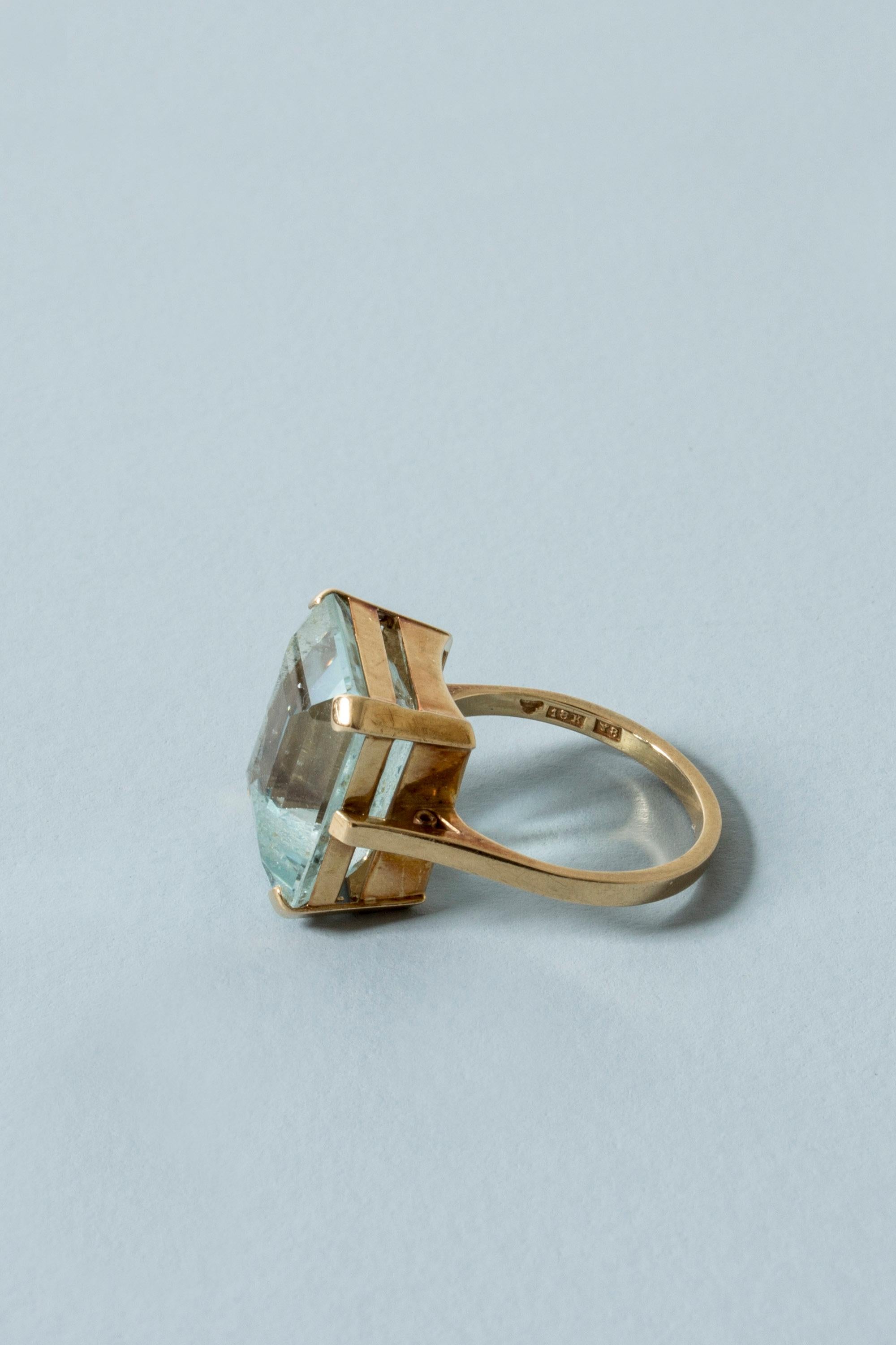 Modernist Swedish Midcentury Gold and Aquamarine Ring, Sweden, 1949