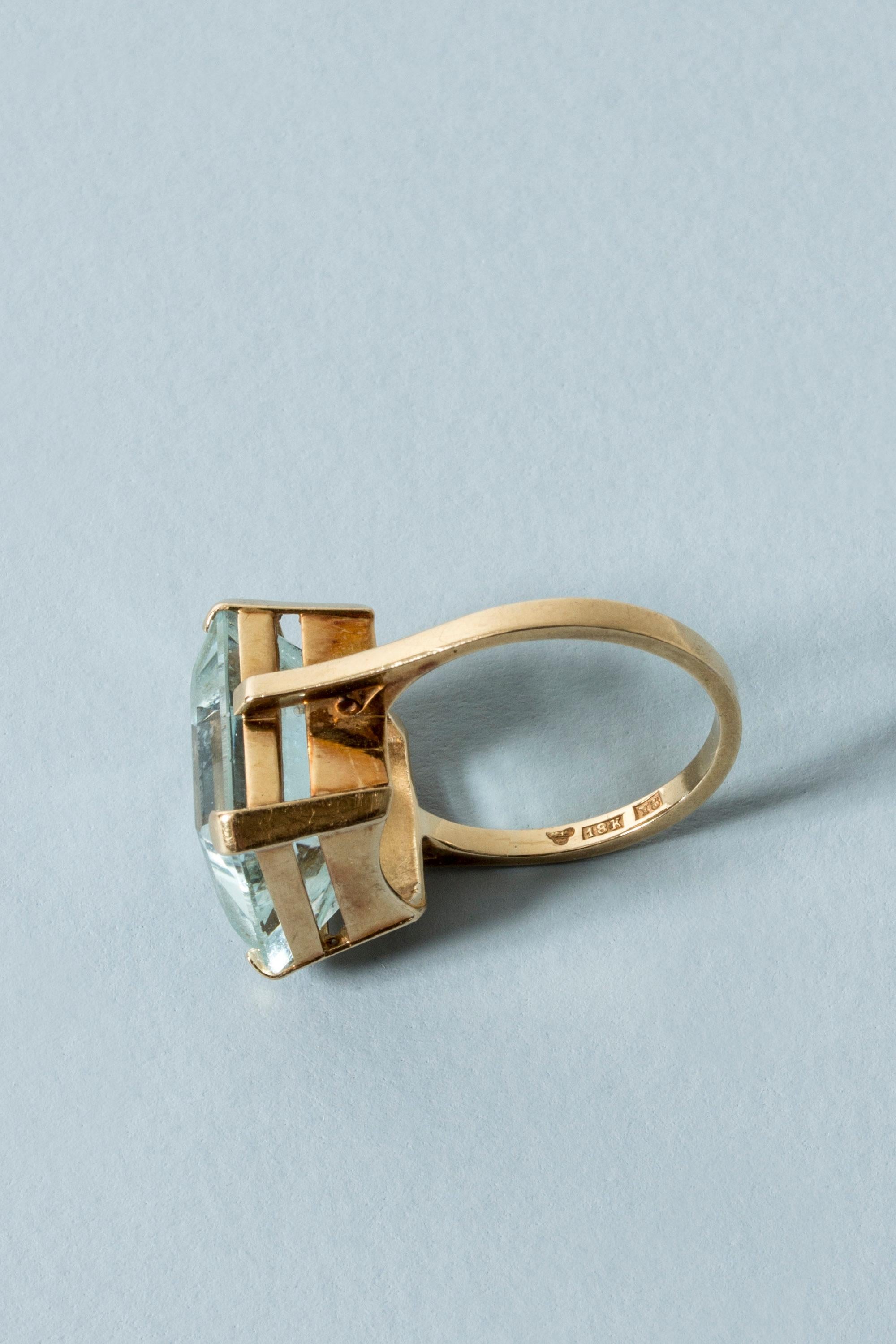 Women's or Men's Swedish Midcentury Gold and Aquamarine Ring, Sweden, 1949