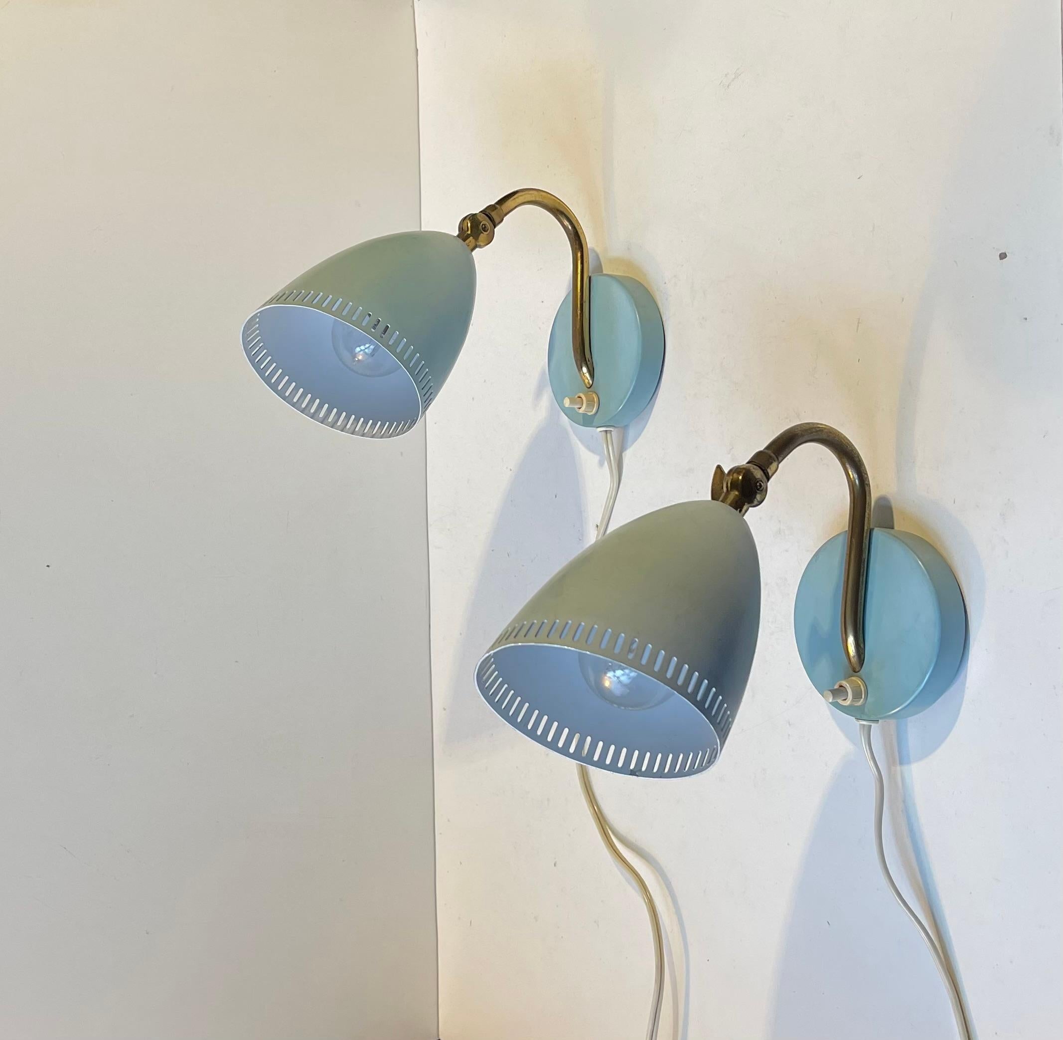 Schwedische Wandlampen aus Aluminium und Messing aus der Mitte des Jahrhunderts, 1950er Jahre im Angebot 1