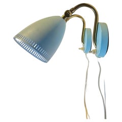 Swedish Midcentury Light Blue Aluminum & Brass Wall Lamps, 1950s