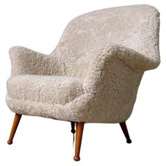 Swedish Mid-Century Lounge Chair "Divina" Shearling Sheepskin Arne Norell 1950s