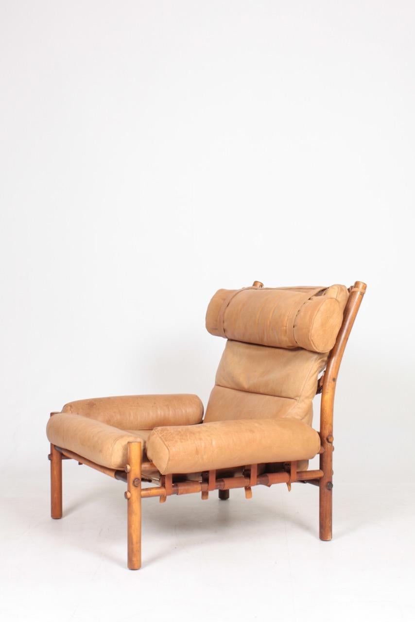Scandinavian Modern Swedish Midcentury Lounge Chair in Patinated Leather by Arne Norell