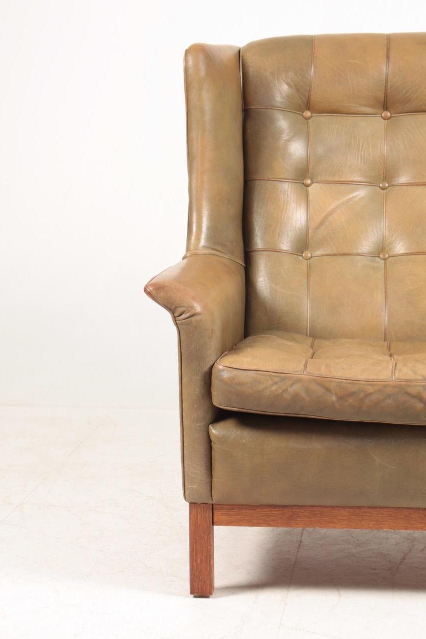Scandinavian Modern Swedish Midcentury Lounge Chair in Patinated Leather by Arne Norell