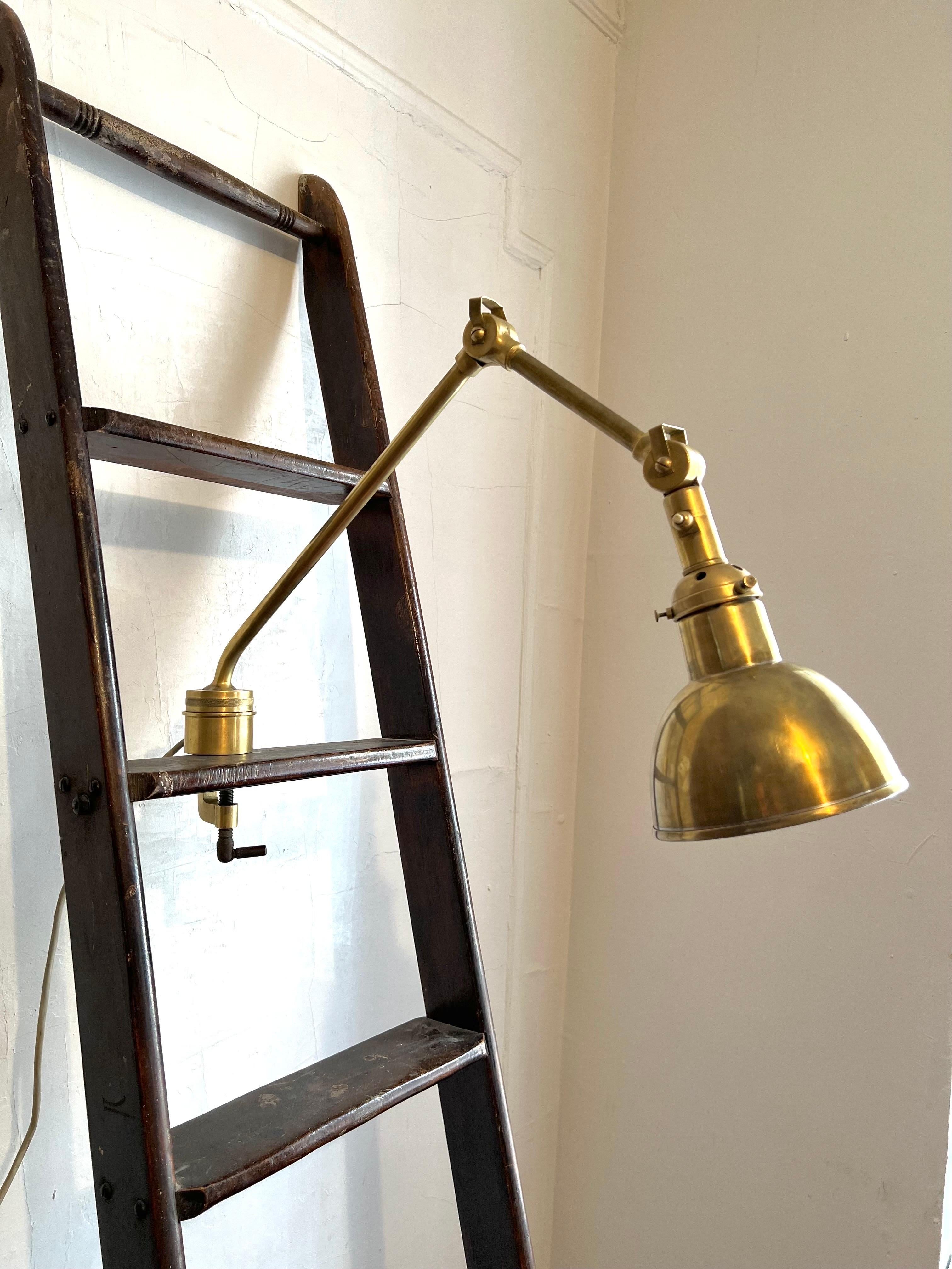 Swedish Midcentury Marine Brass Clamp Lamp and Floor Lamp Sculpture In Good Condition For Sale In New York, NY