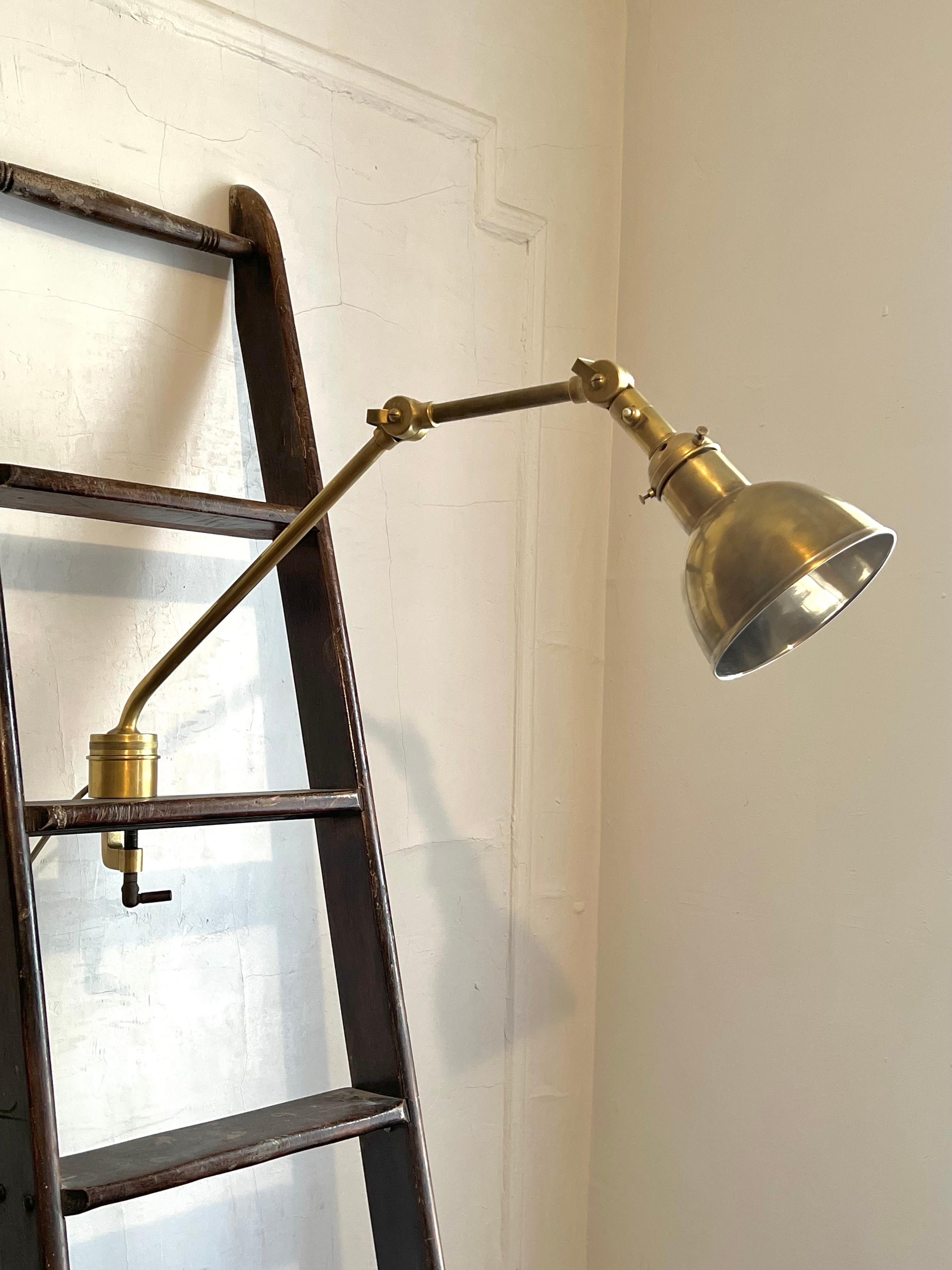 20th Century Swedish Midcentury Marine Brass Clamp Lamp and Floor Lamp Sculpture For Sale