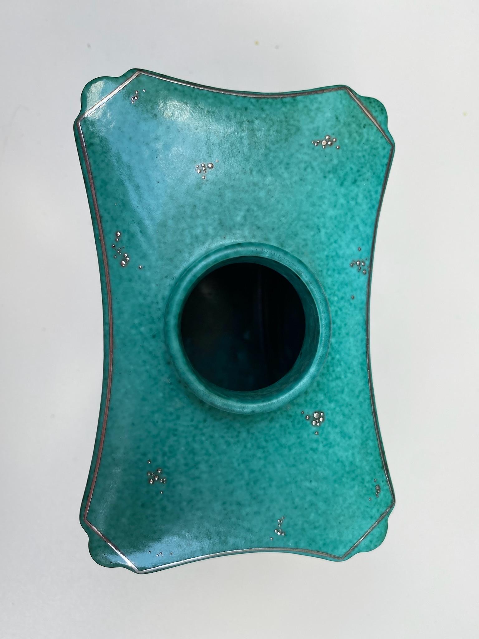 Swedish Midcentury Mermaid and Fish Turquoise and Silver Vase, 1950 In Good Condition In Uccle, BE