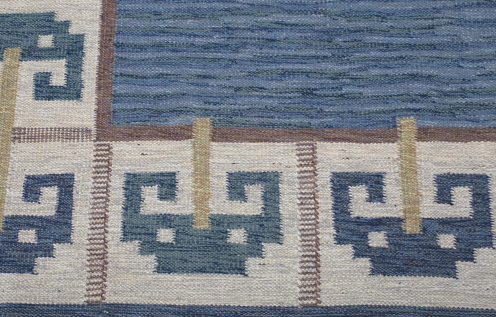 Hand-Woven Swedish Midcentury modern Anna Greta Sjökvist Flat Wool Rug  For Sale