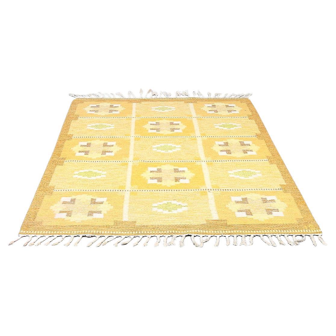 Swedish Midcentury modern Ingegerd Silow Flat Wool Rug For Sale