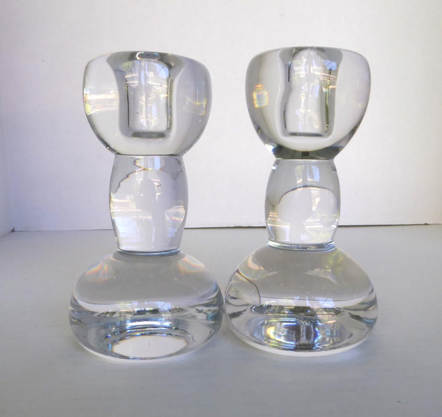 Swedish MidCentury Modern Pair Crystal Candleholders Attributed Orrefors 1930s For Sale 6