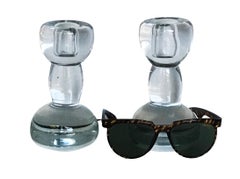 Swedish MidCentury Modern Pair Crystal Candleholders Attributed Orrefors 1930s