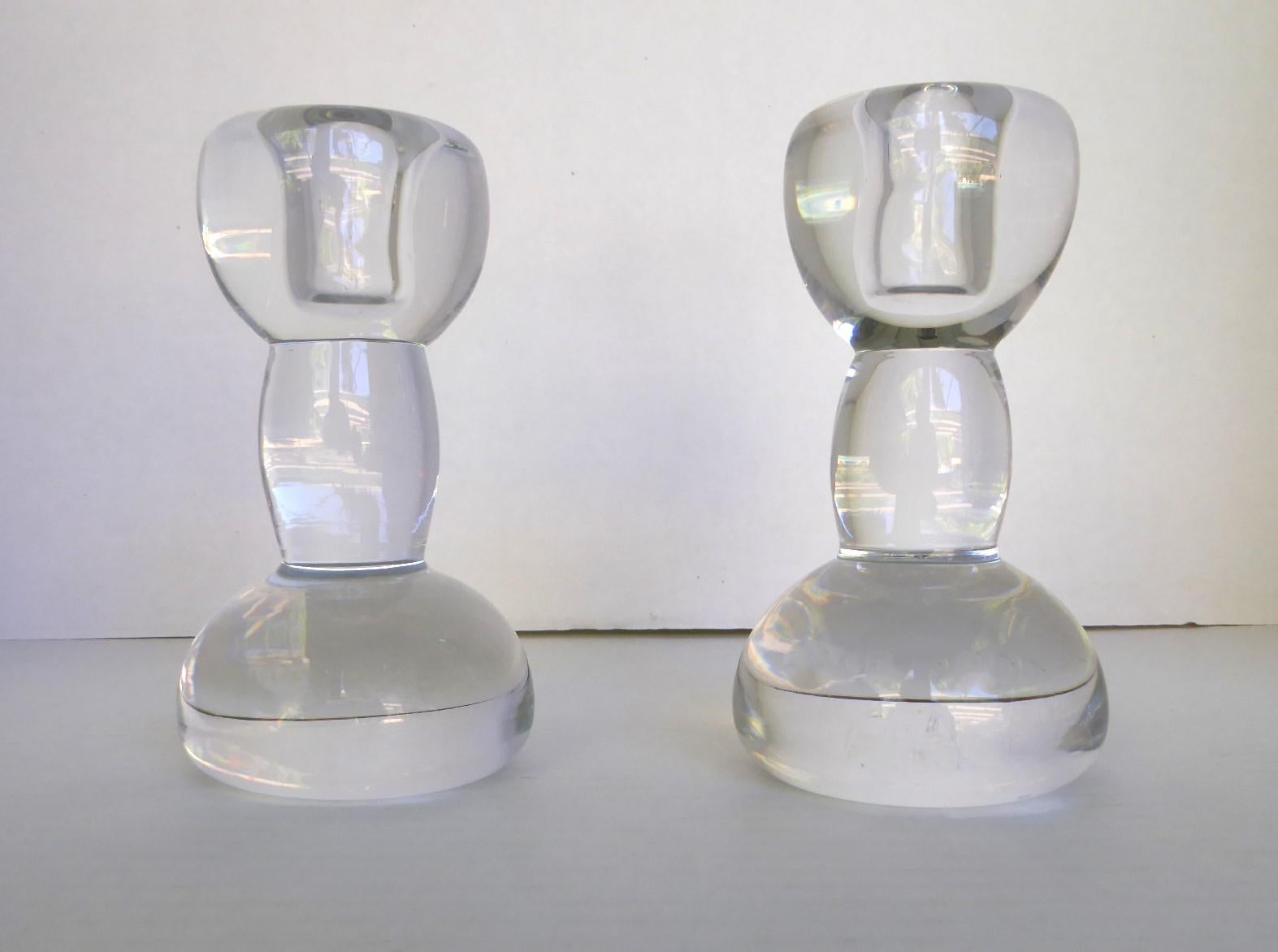 Art Deco Swedish MidCentury Modern Pair Crystal Candleholders Attributed Orrefors 1930s For Sale