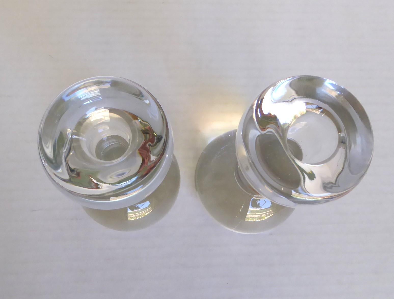 Mid-20th Century Swedish MidCentury Modern Pair Crystal Candleholders Attributed Orrefors 1930s For Sale