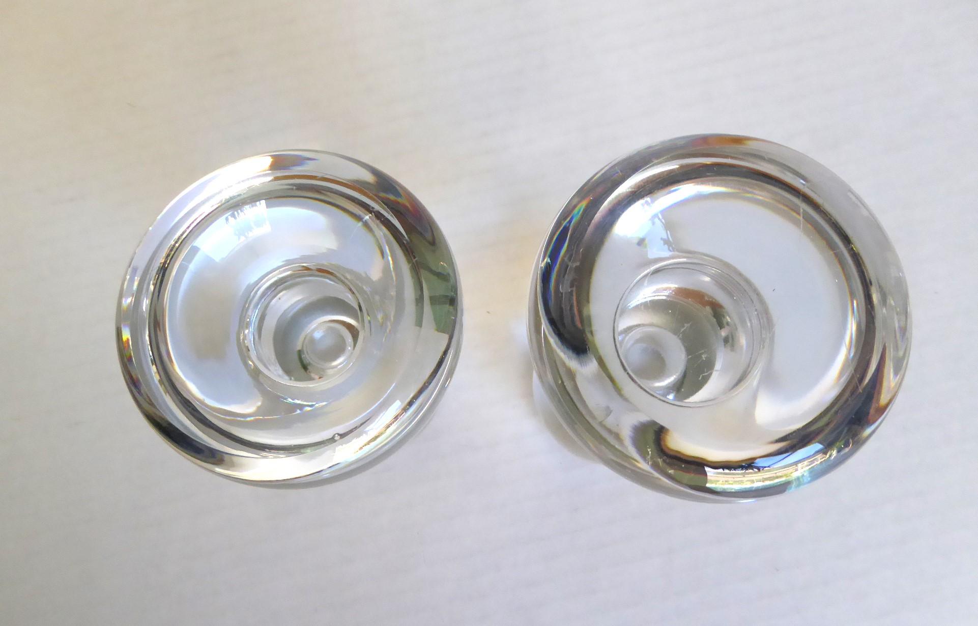 Swedish MidCentury Modern Pair Crystal Candleholders Attributed Orrefors 1930s For Sale 1
