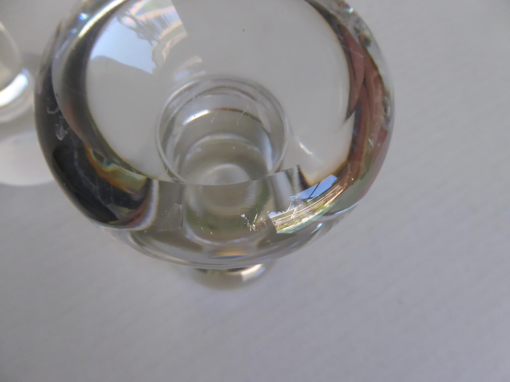 Swedish MidCentury Modern Pair Crystal Candleholders Attributed Orrefors 1930s For Sale 4