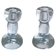 Swedish MidCentury Modern Pair Crystal Candleholders Attributed Orrefors 1930s