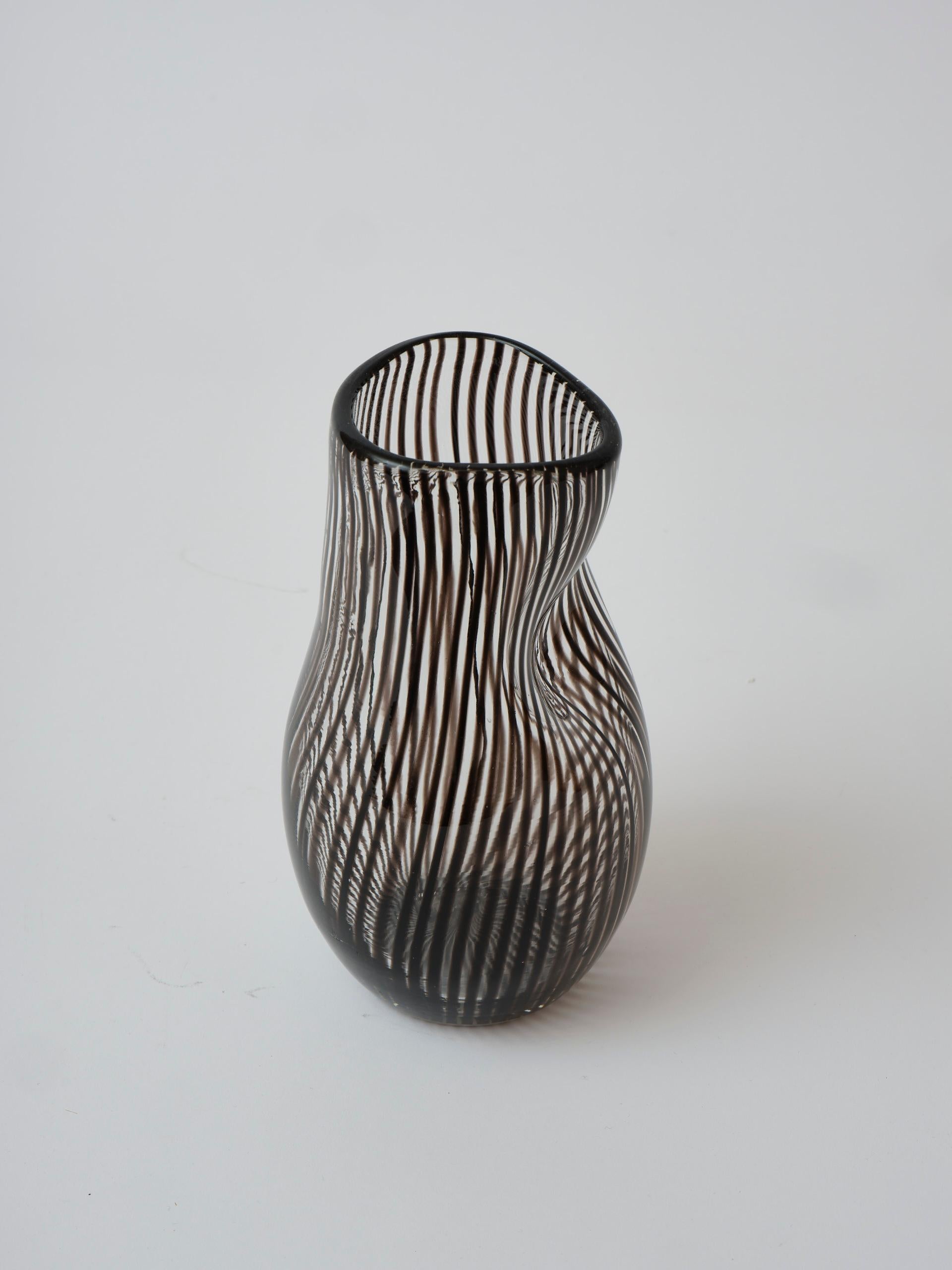 20th Century Swedish midcentury mouth blown striped glass vase For Sale