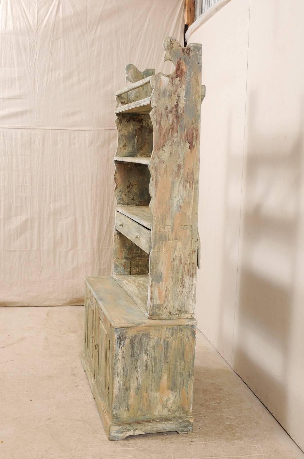 Carved Swedish Midcentury Open-Top Painted Wood Cupboard