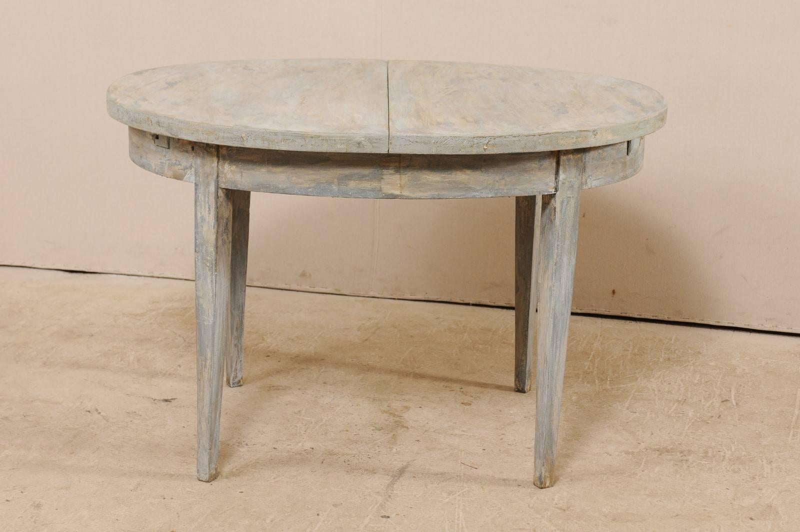 Swedish Midcentury Painted Wood Oval Occasional Table in Soft Blue-Grey In Good Condition In Atlanta, GA