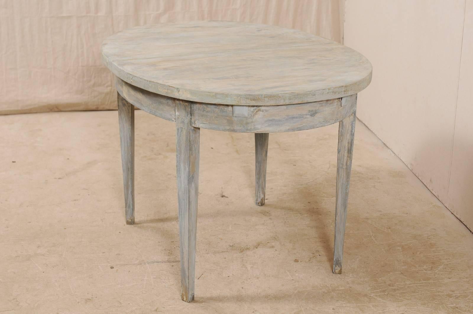 20th Century Swedish Midcentury Painted Wood Oval Occasional Table in Soft Blue-Grey
