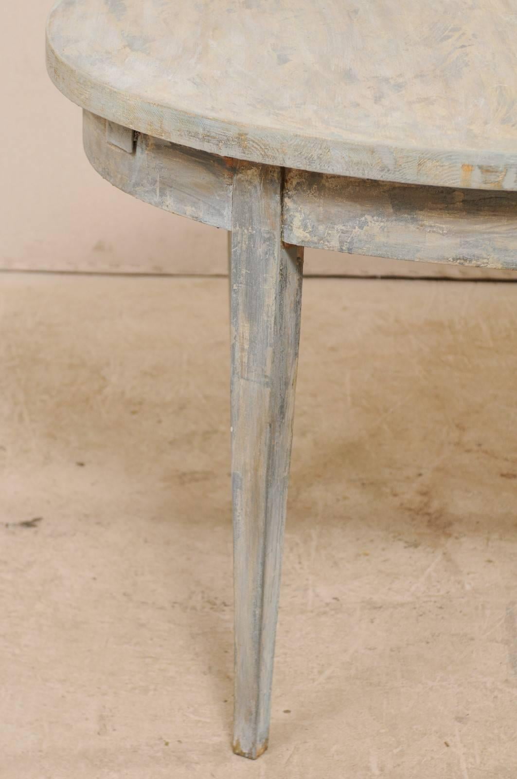 Swedish Midcentury Painted Wood Oval Occasional Table in Soft Blue-Grey 1