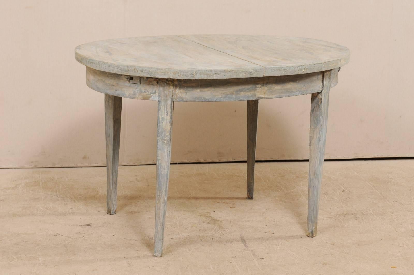 Swedish Midcentury Painted Wood Oval Occasional Table in Soft Blue-Grey 2