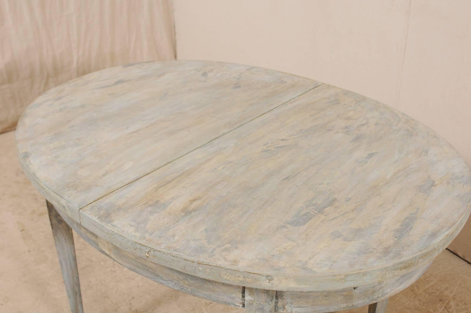 Swedish Midcentury Painted Wood Oval Occasional Table in Soft Blue-Grey 4