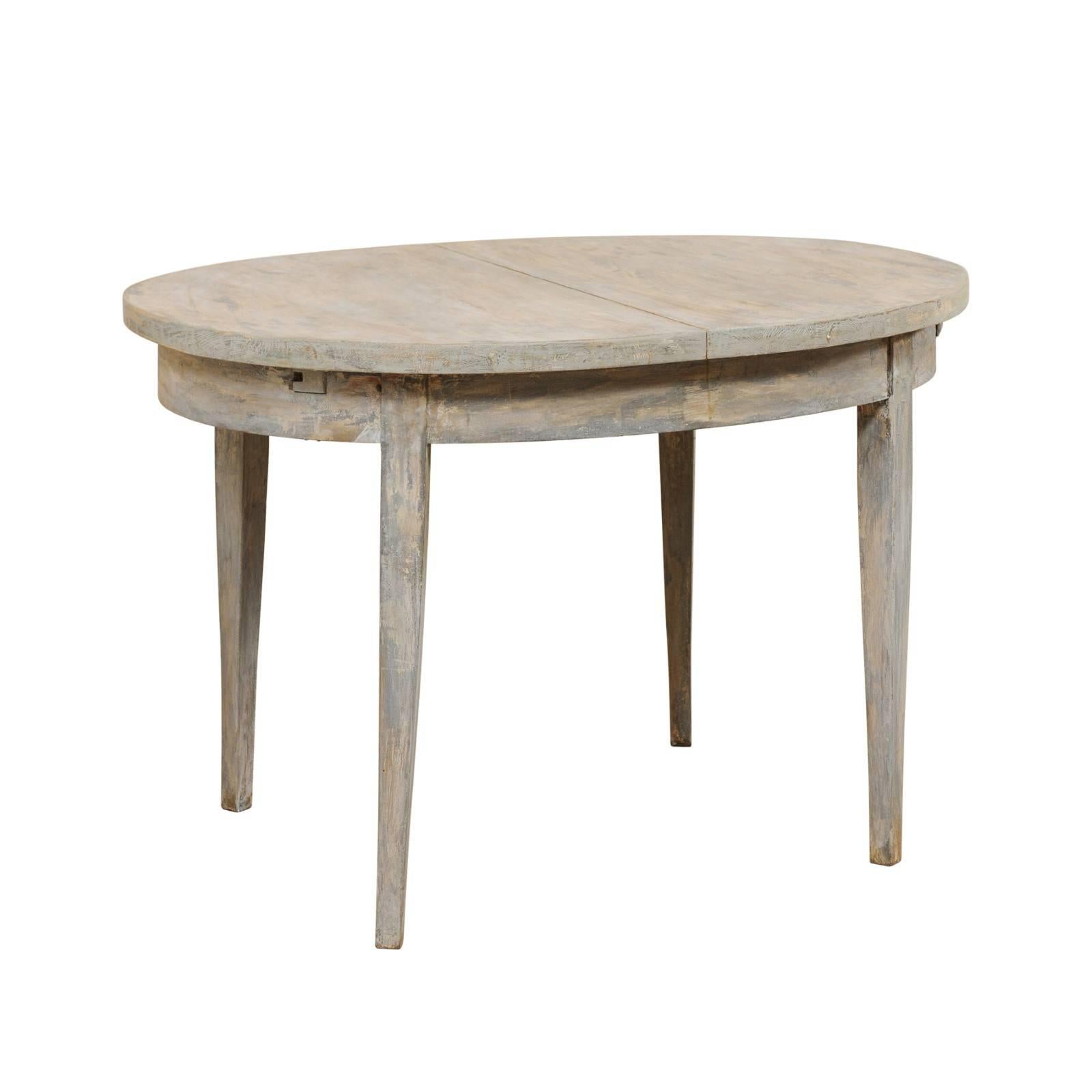 Swedish Midcentury Painted Wood Oval Occasional Table in Soft Blue-Grey