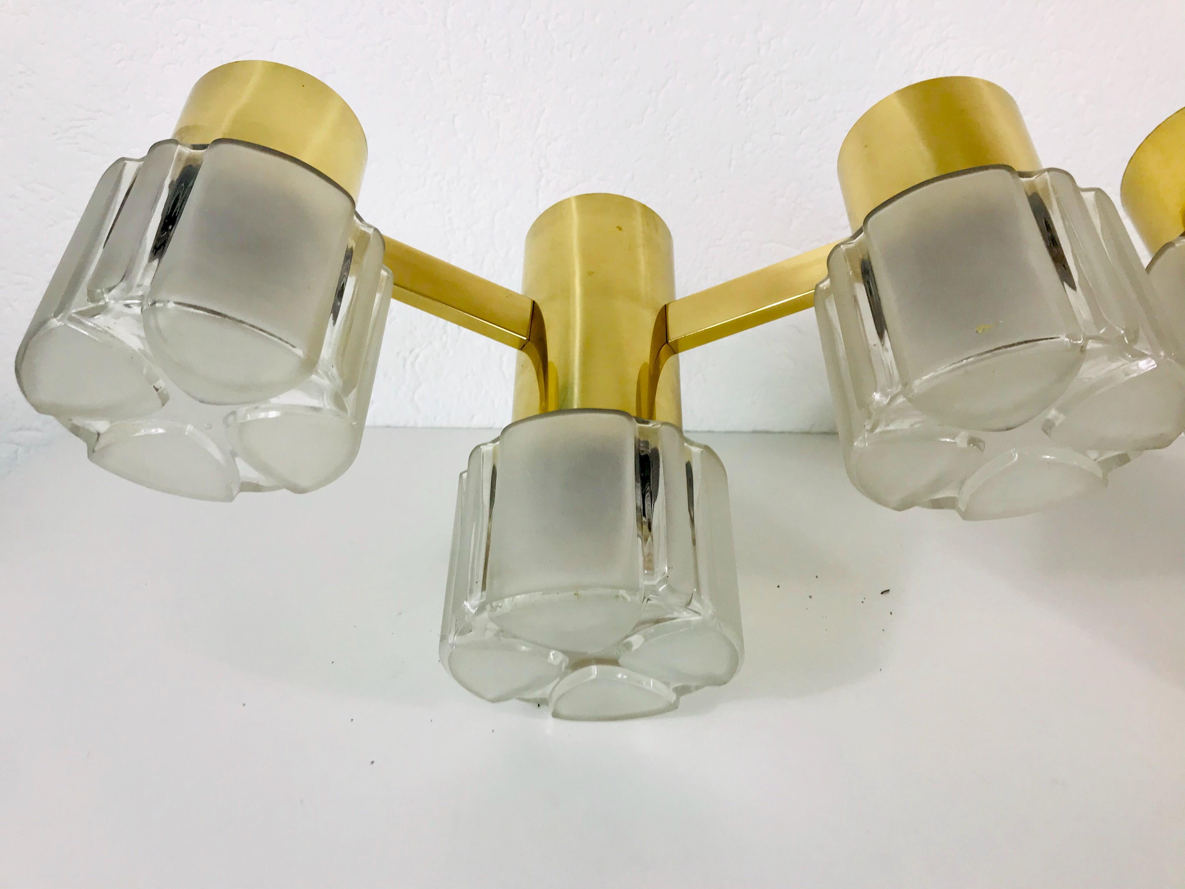 Mid-Century Modern Swedish Midcentury Pair of Brass and Glass Wall Lamps, 1960s For Sale