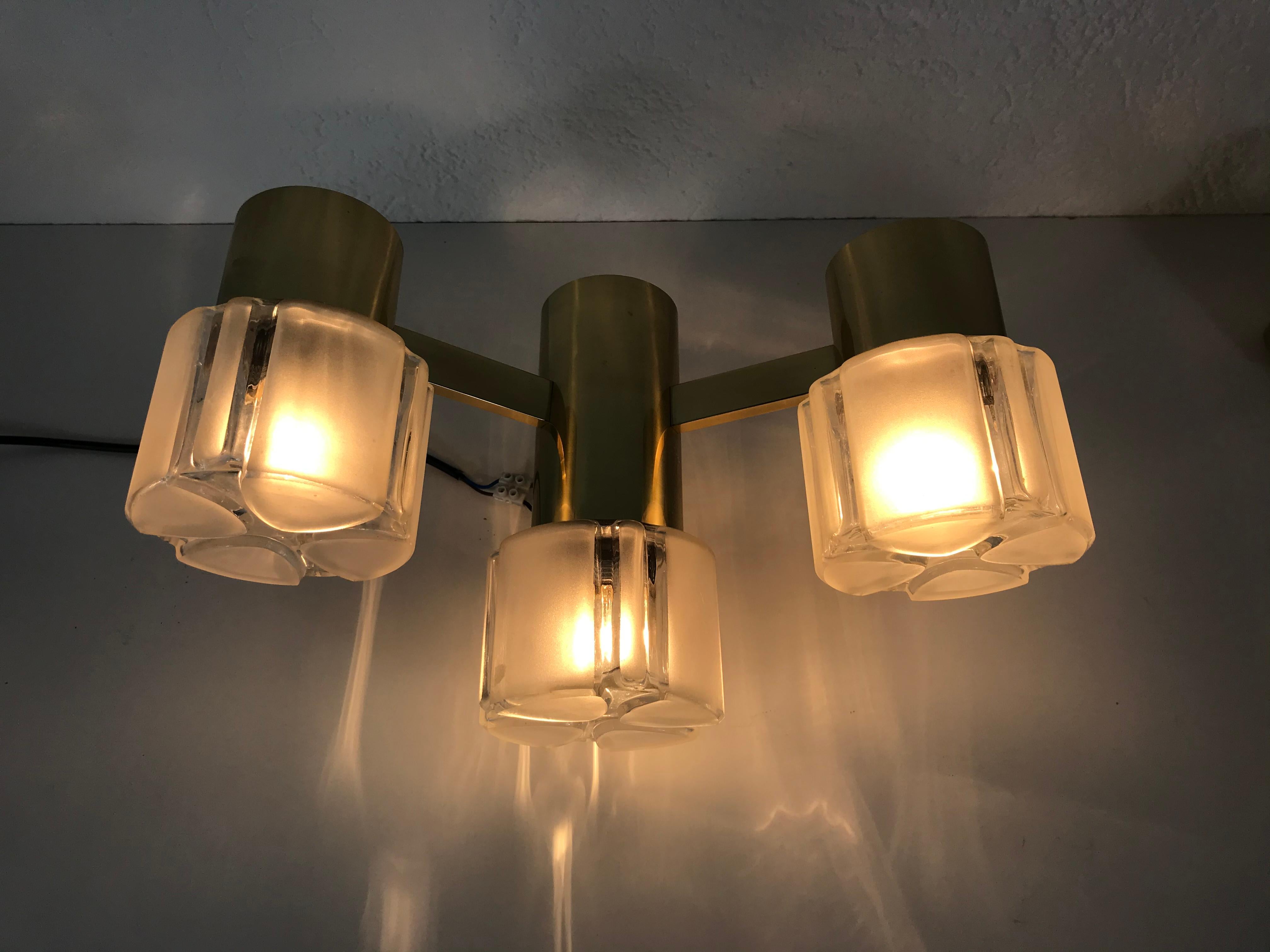 Mid-20th Century Swedish Midcentury Pair of Brass and Glass Wall Lamps, 1960s For Sale