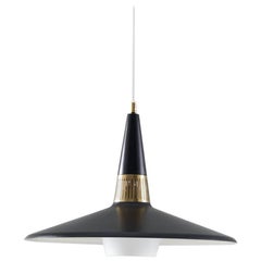 Swedish Midcentury Pendant in Metal, Brass and Opaline Glass by Bo Råman / ASEA