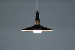 Swedish Midcentury Pendant in Metal, Brass and Opaline Glass by Bo Råman / ASEA