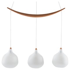 Swedish Midcentury Pendant in Oak and Opaline Glass by Luxus