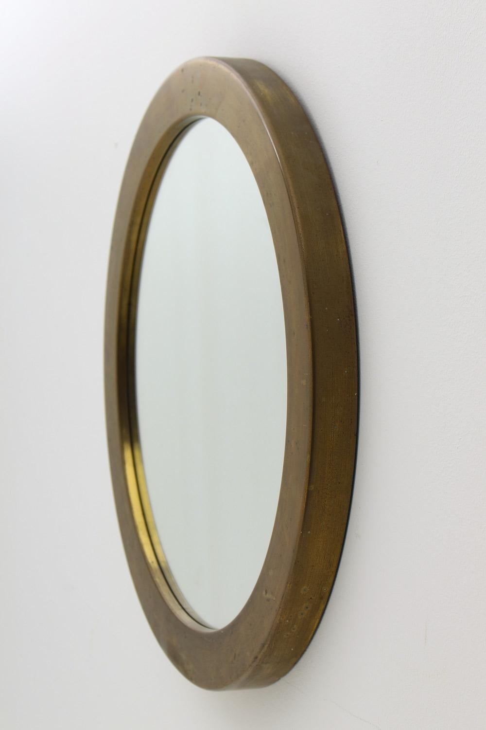 Mid-Century Modern Swedish Midcentury Round Brass Mirror by Glasmäster Markaryd For Sale