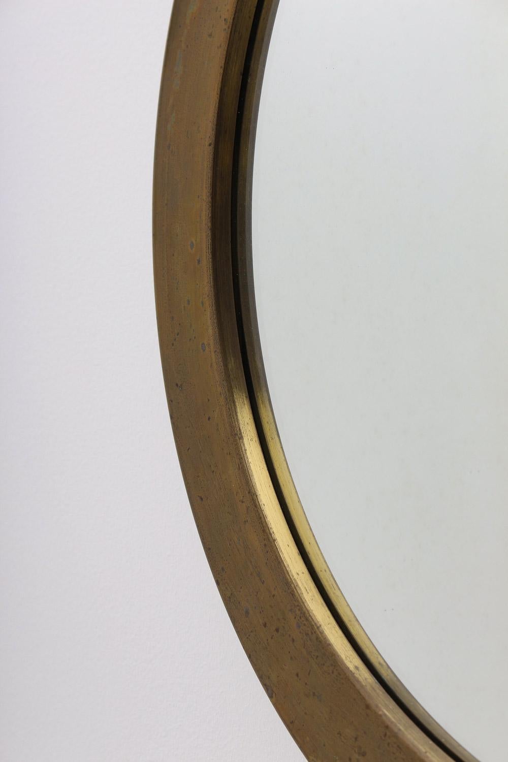 20th Century Swedish Midcentury Round Brass Mirror by Glasmäster Markaryd For Sale
