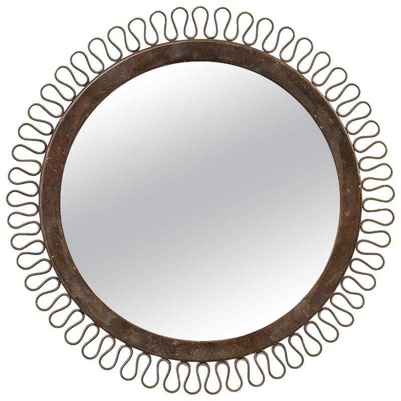 Swedish Midcentury Round Brass Mirror