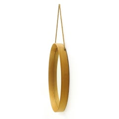 Swedish Midcentury Round Oak Frame Mirror, 1960s