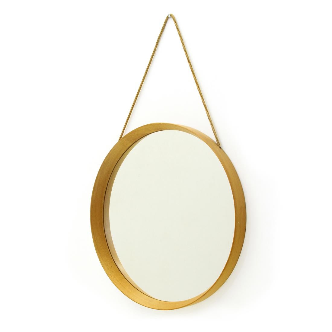 Swedish Midcentury Round Oak Frame Mirror, 1960s In Good Condition In Savona, IT