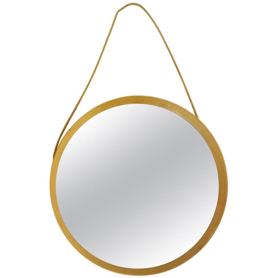 Swedish Midcentury Round Oak Frame Mirror, 1960s