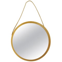 Swedish Midcentury Round Oak Frame Mirror, 1960s