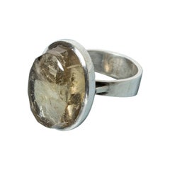 Vintage Swedish Midcentury Silver and Amber Ring from Emanuelssons Guldsmide, 1965
