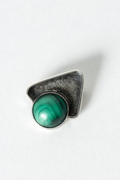Swedish Midcentury Silver and Malachite Brooch