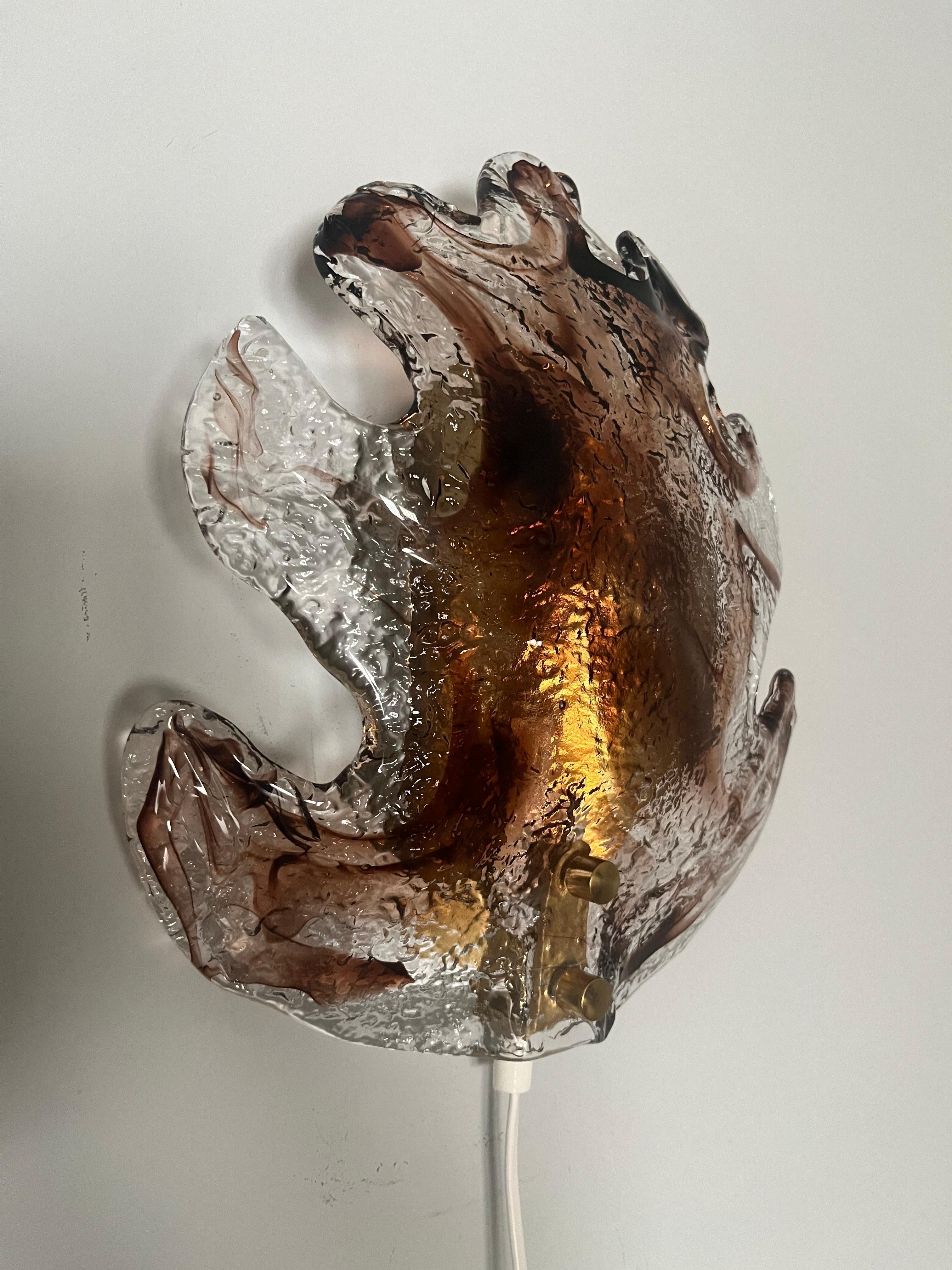 Late 20th Century Swedish Mid-Century Single Smoke Glass Wall Sconce by Fåglavik, 1970s For Sale