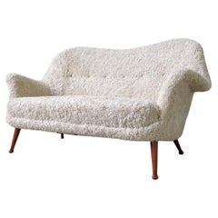 Scandinavian Mid-Century Sofa "Divina" in Shearling Sheepskin Arne Norell, 1950s